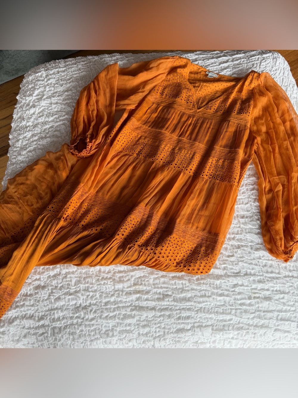 Sundance Adore Moi Maxi Dress Large Orange Rust Eyelet Boho Prairie - Picture 5 of 10